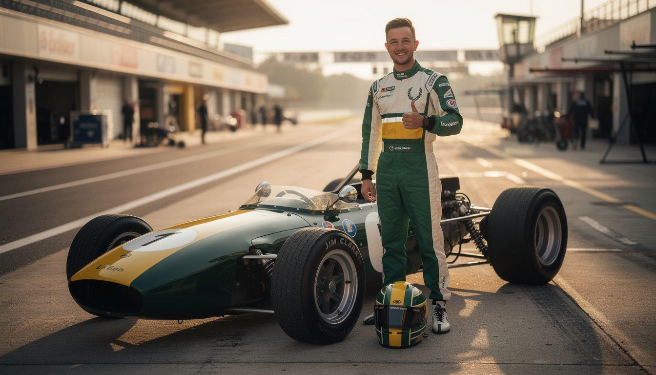 discover how kimi antonelli pays tribute to racing legend jim clark by proudly displaying his iconic thumbs-up gesture, symbolizing respect and admiration in motorsport.