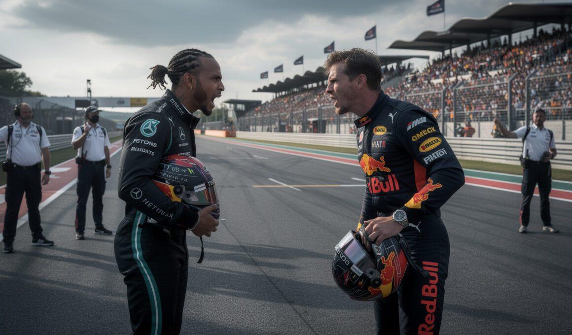 lewis hamilton and max verstappen face off in a heated debate over a controversial formula 1 rule change, sparking intense discussions among fans and experts.