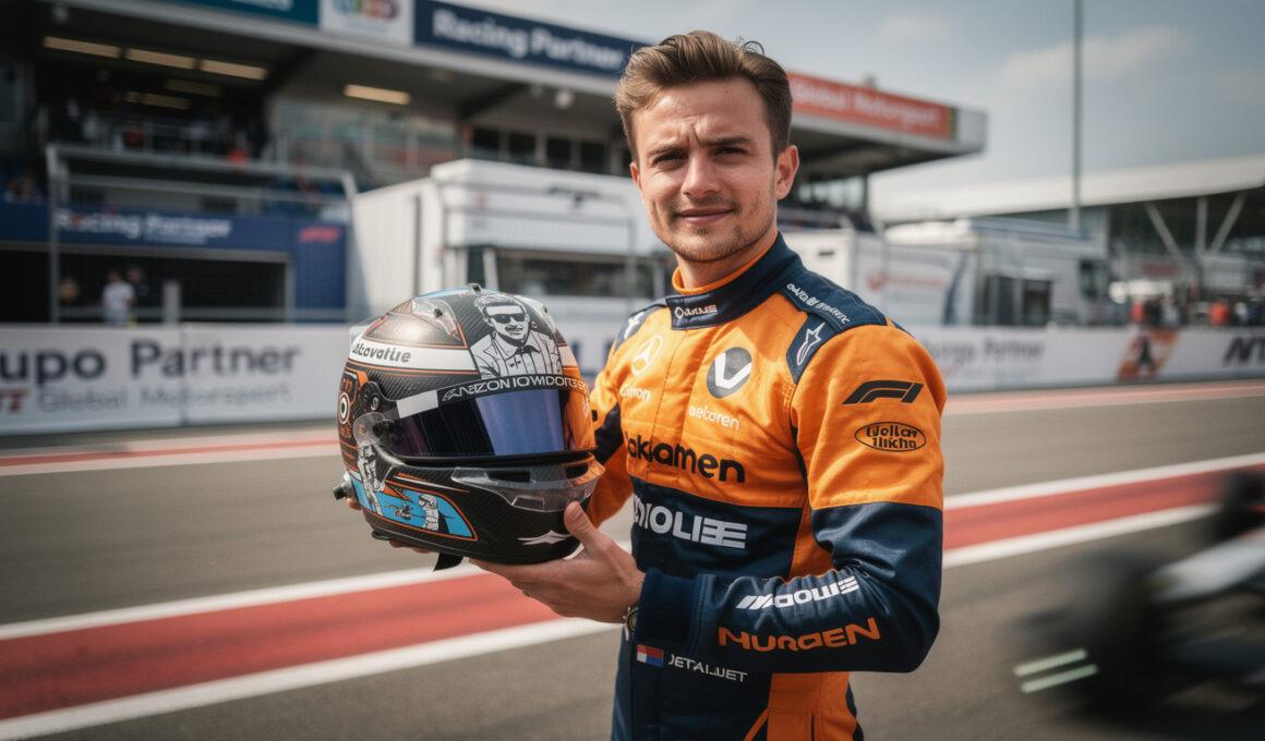 lando norris unveils a unique helmet design to support the charity cause of a legendary f1 champion, blending racing heritage with philanthropy.