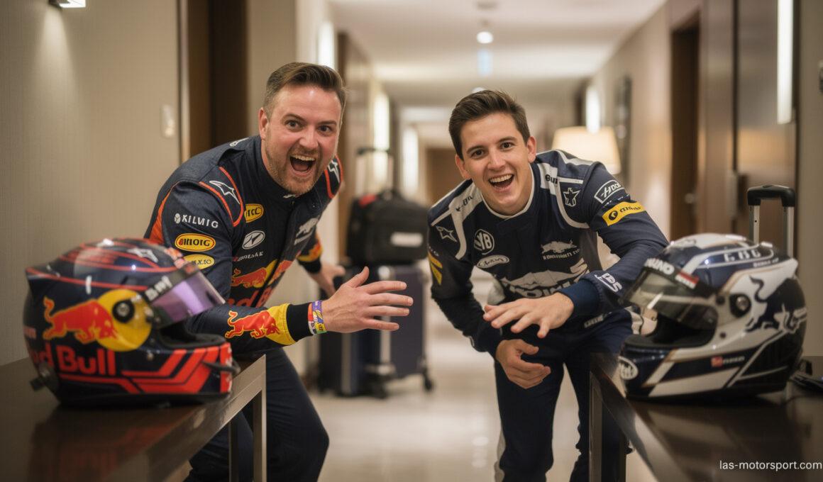 max verstappen and isack hadjar join forces in a hilarious prank on hotel guests, bringing laughter and surprises to their stay.