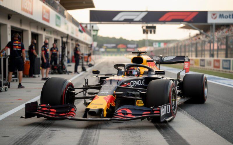 sergio perez prepares to start from the pit lane at the hungarian grand prix, aiming to make a strong comeback in the race.